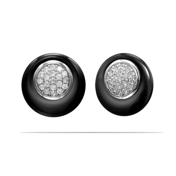 Round Pave Set Simulated Diamonds in 925 & Fine Ceramic - Picture 3 of 4